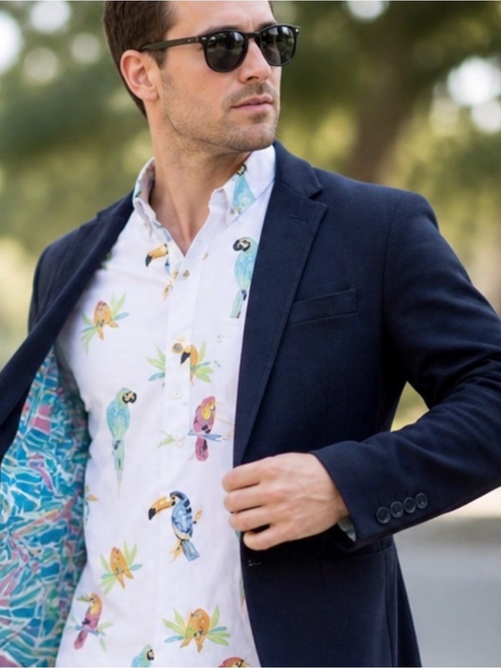 chubbies Teal and Pink Tropical Print Shirt